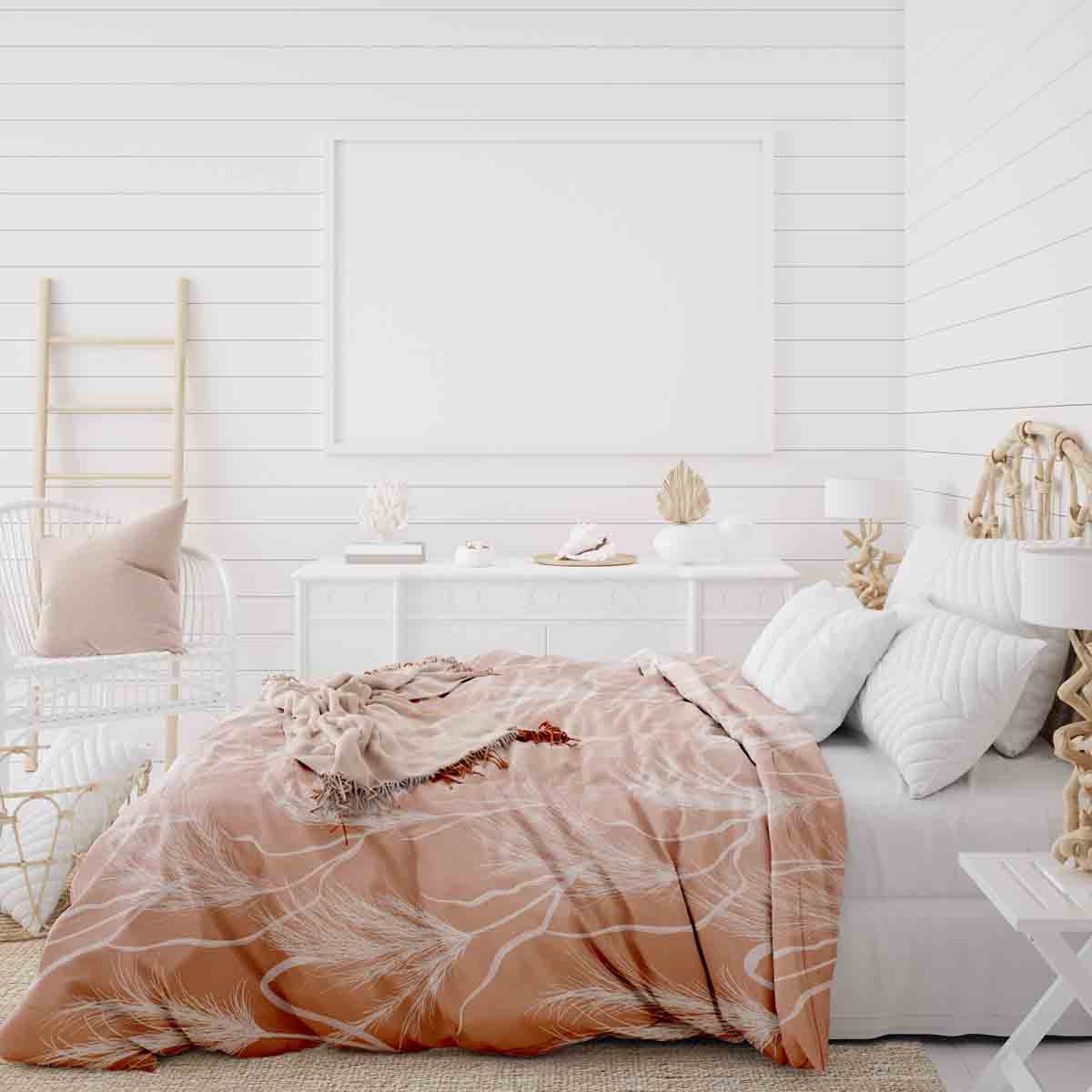 Couverture thérapeutique originale - Housse en coton vieux rose avec herbe de la pampa