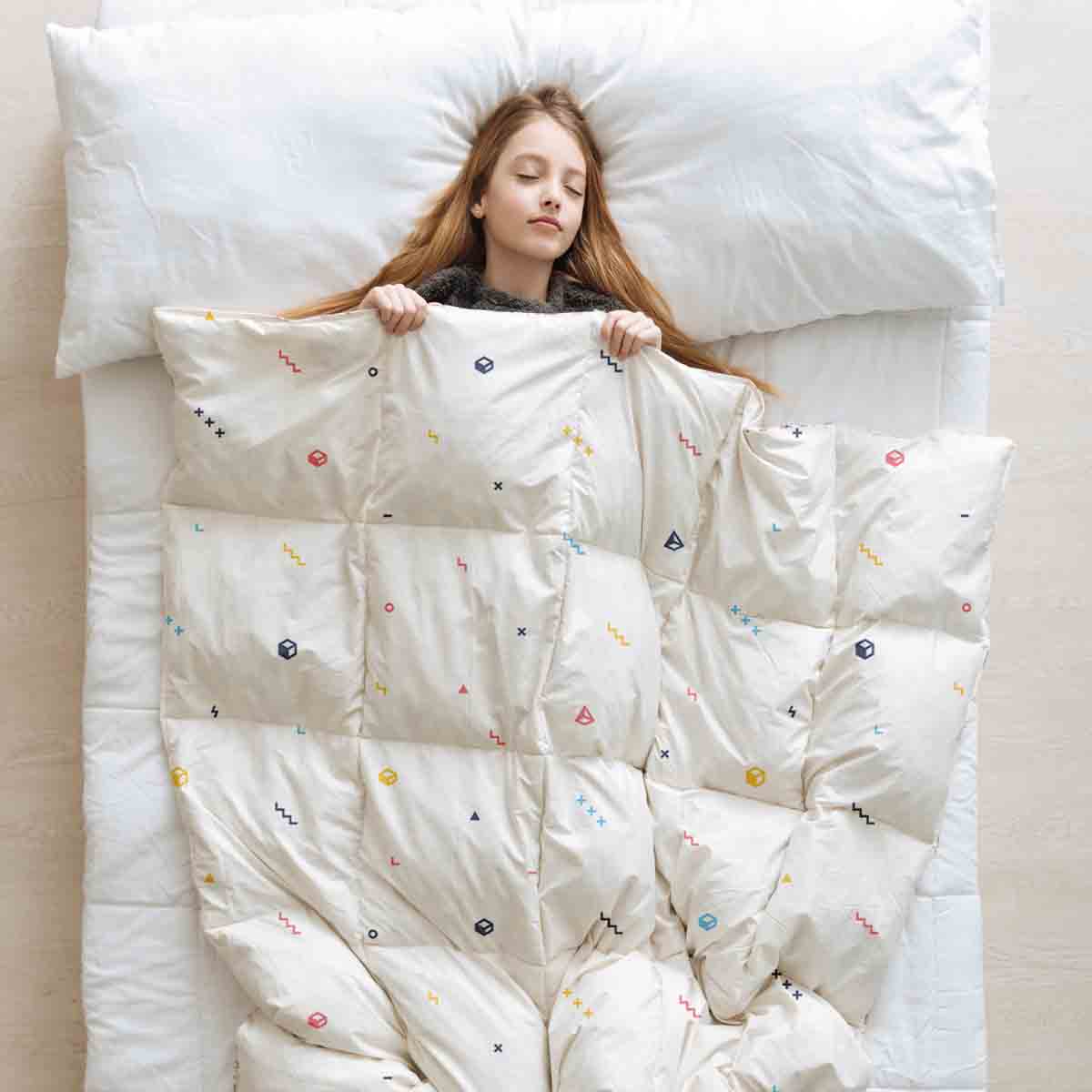 Original therapy blanket - cotton cover white with colorful shapes