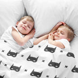 Therapy blanket and bedding set, white with cat mask.