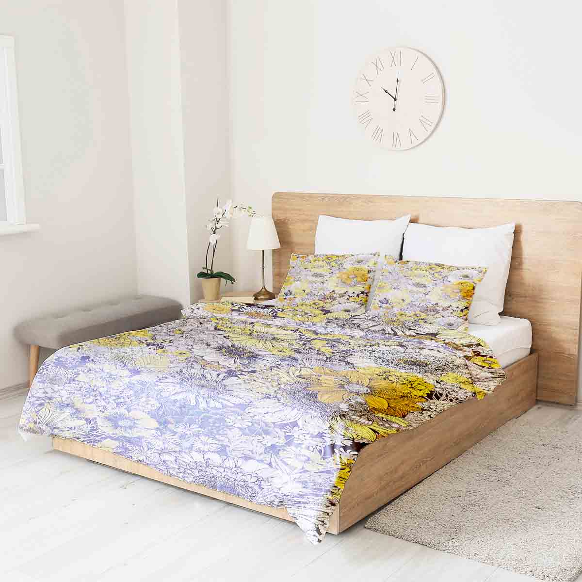 Couverture thérapeutique originale - Housse en coton fleurs jaunes