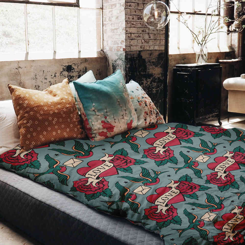 Ensemble de linge de lit avec couverture thérapeutique Love Tattoo