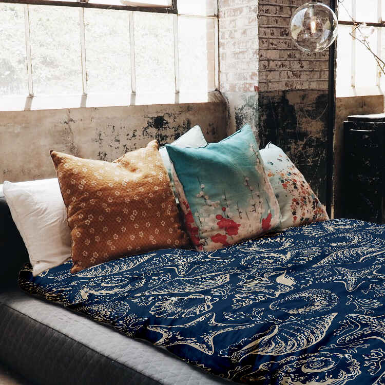 Ensemble de literie avec couverture thérapeutique bleu avec coquillages