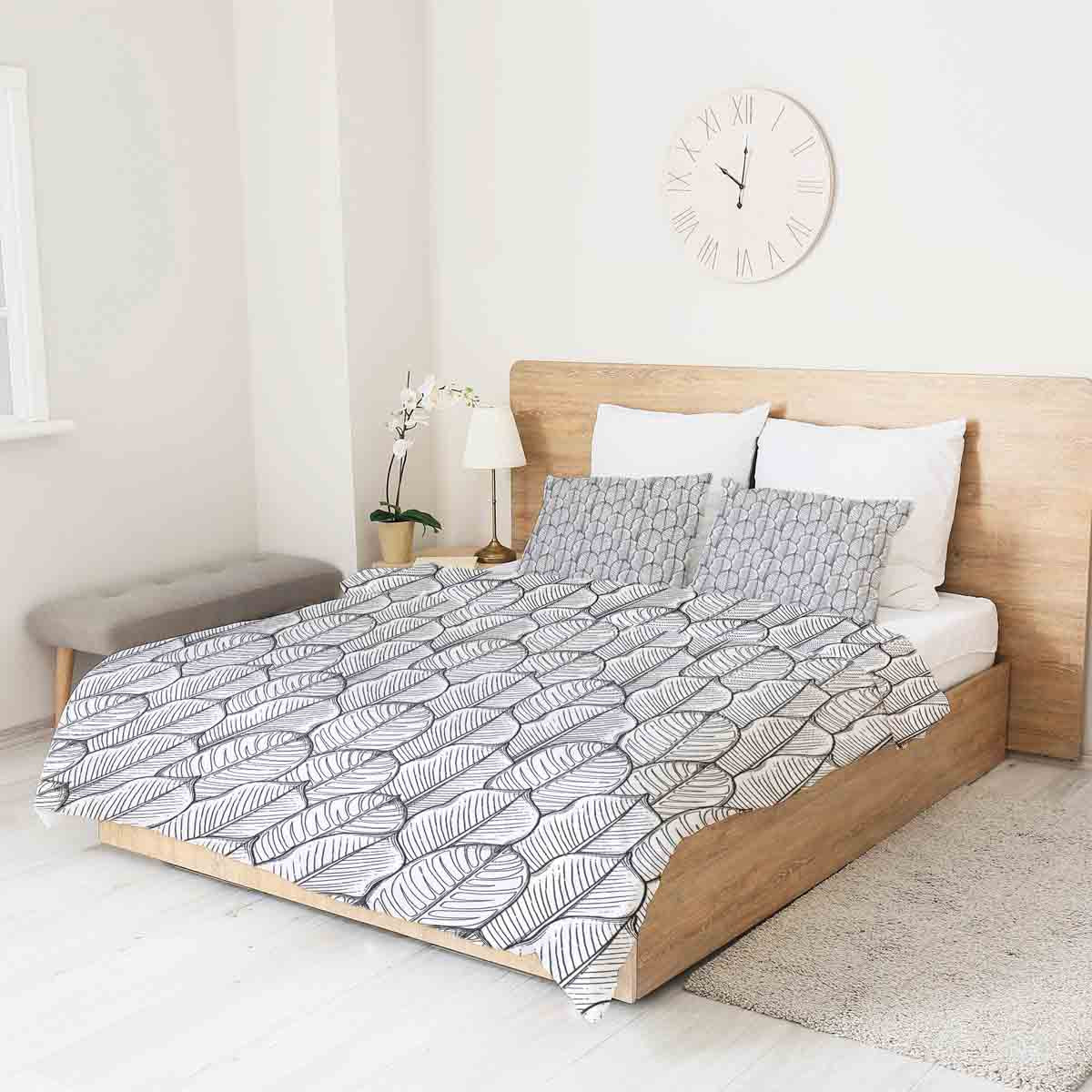 Couverture thérapeutique originale - Housse en coton grise avec feuilles d'érable