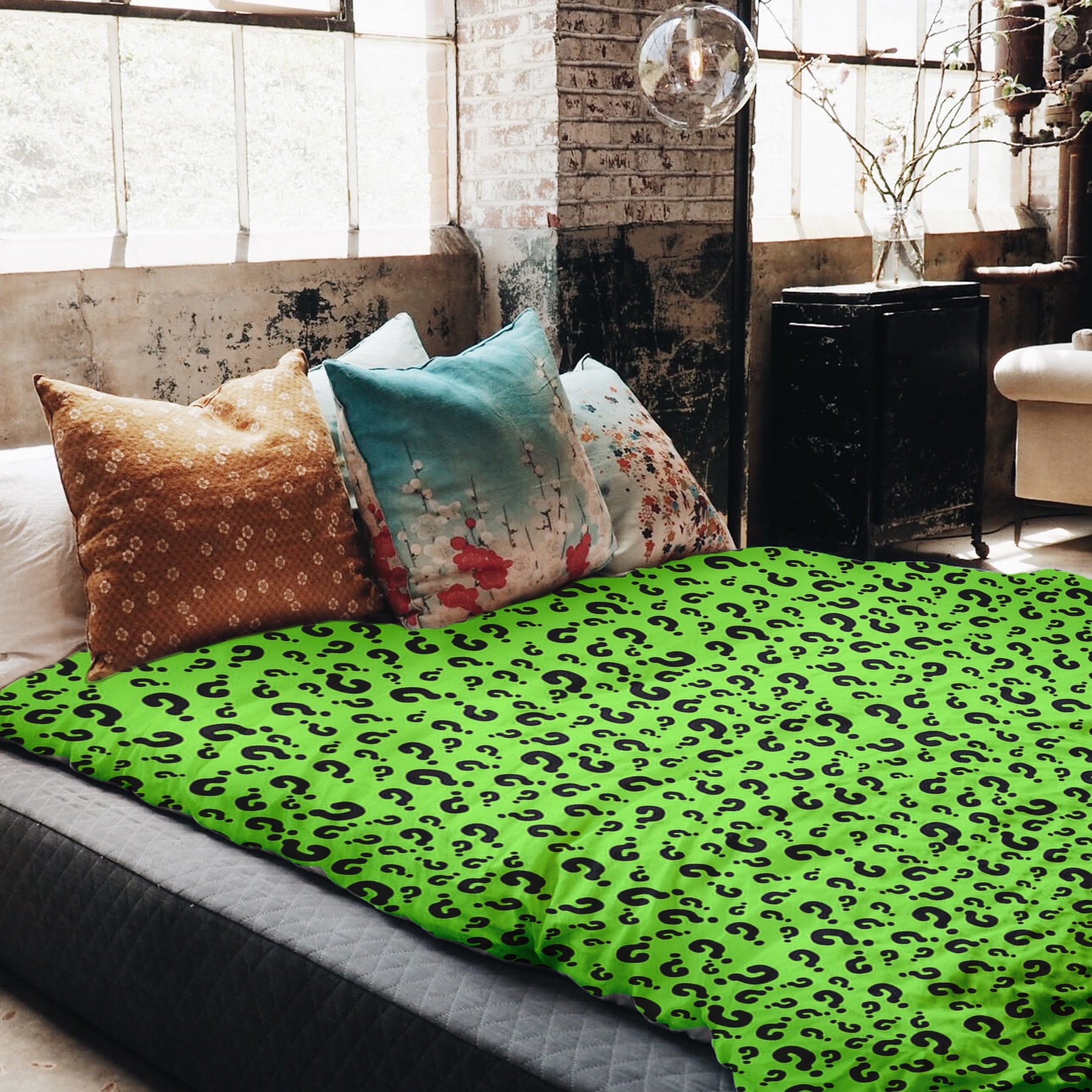Therapy blankets bedding set light green with question mark