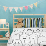 Therapy blanket and bedding set, white with funny ghosts.