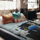Therapy blanket and bedding set, tractor design in blue.
