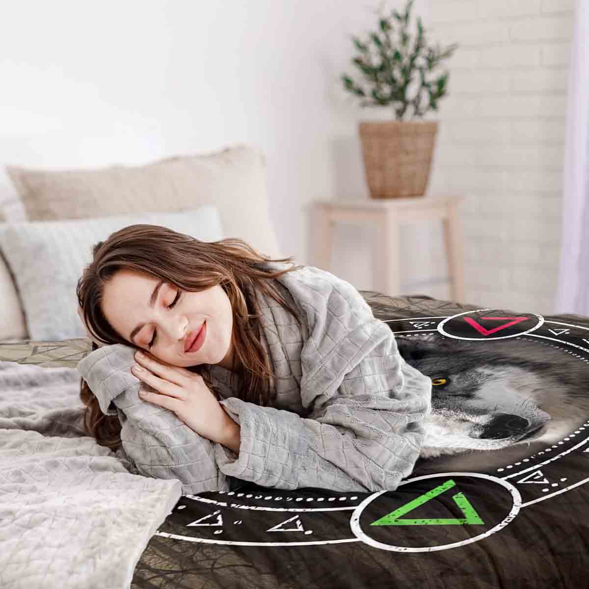 Therapy blankets bedding set brown with wolf