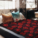 Therapy blanket and bedding set, black with red roses.
