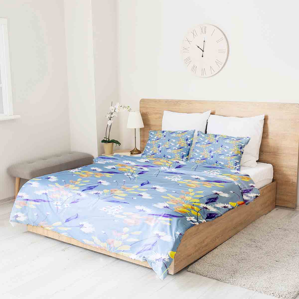 Therapy blankets bedding set blue with bouquet of flowers