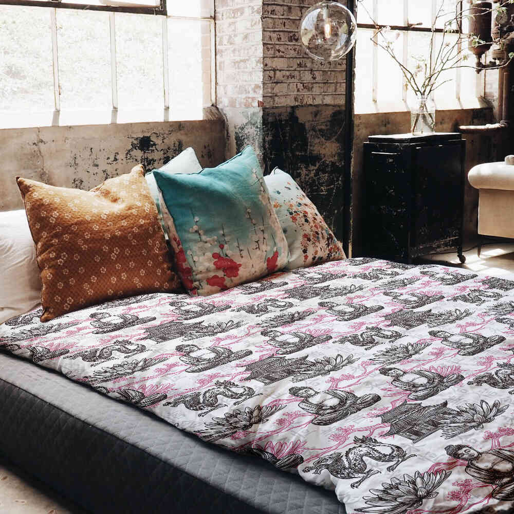 Ensemble de literie avec couverture thérapeutique et Bouddha rose