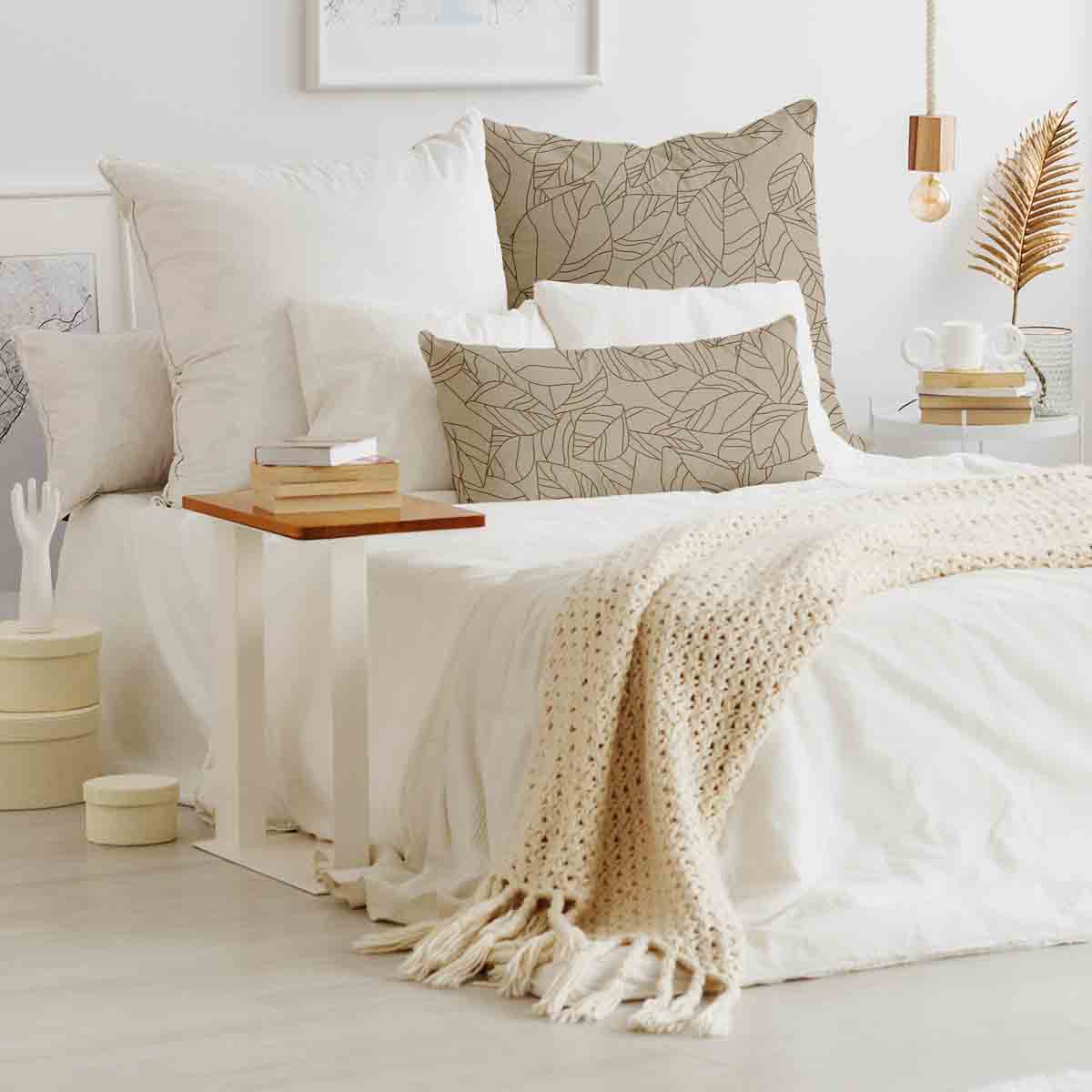 Health pillow beige with leaf pattern black