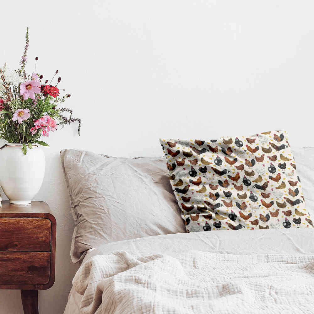 Coussin de santé blanc avec beaucoup de poulets
