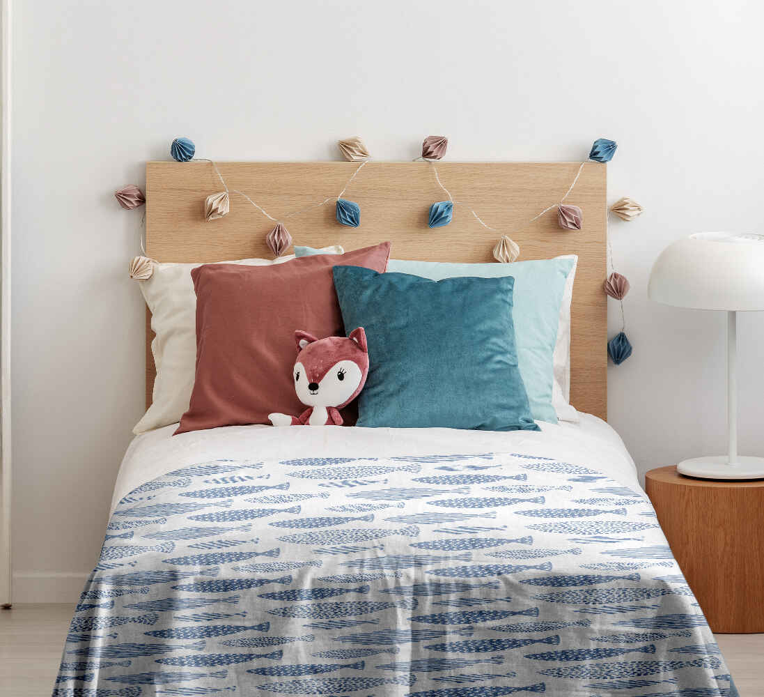 Couverture thérapeutique originale - Housse en coton poissons bleus