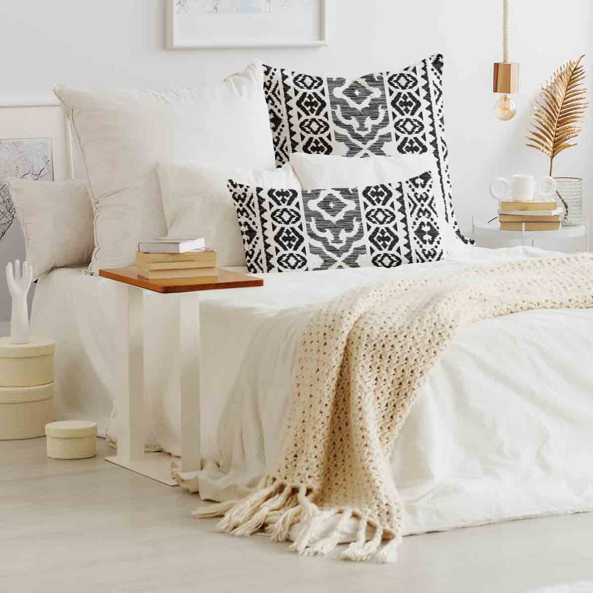 Health pillow with black shapes