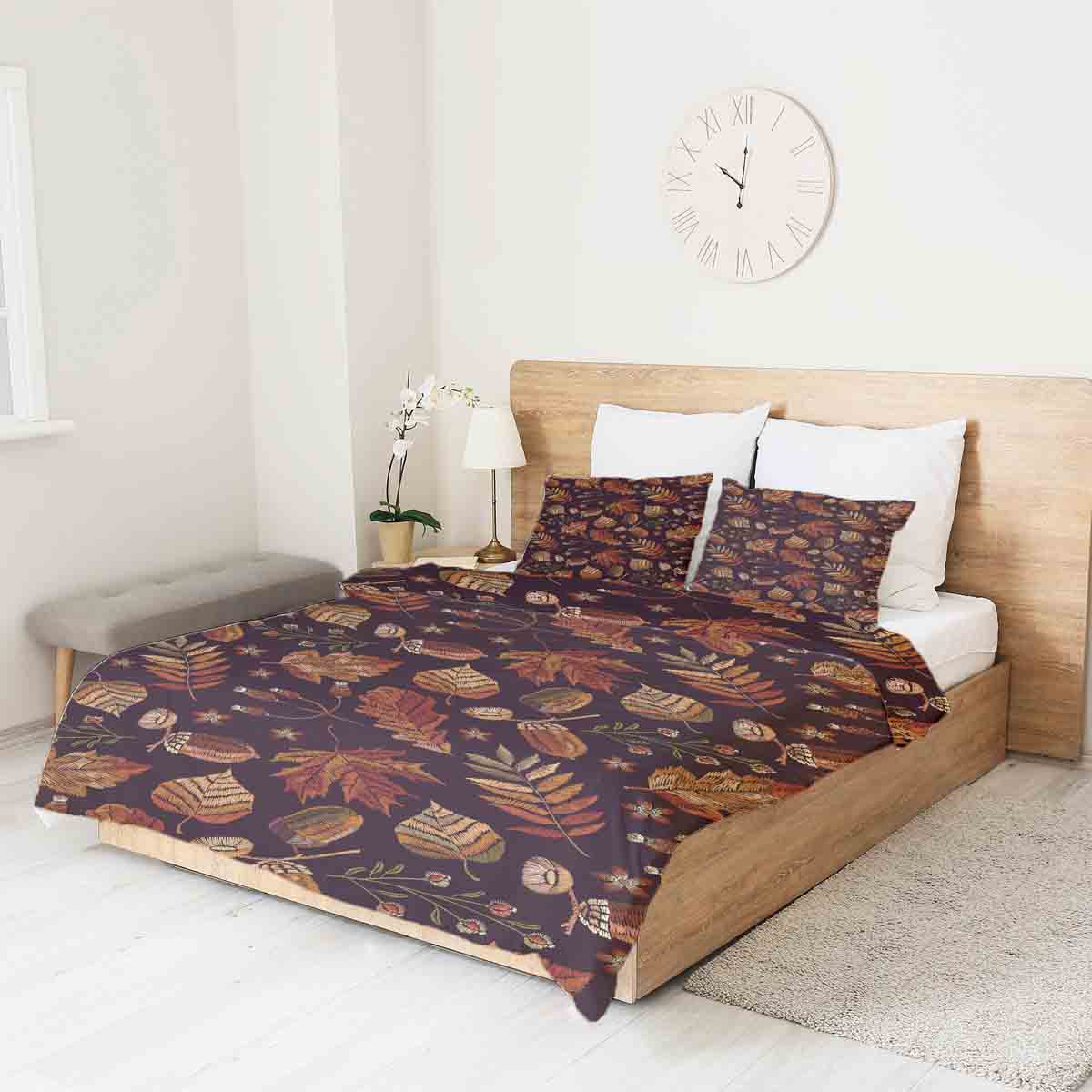 Couverture thérapeutique originale - Housse en coton feuilles d'automne brunes
