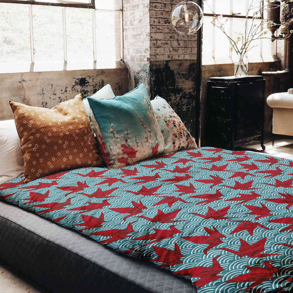 Therapy blankets bedding set red origami