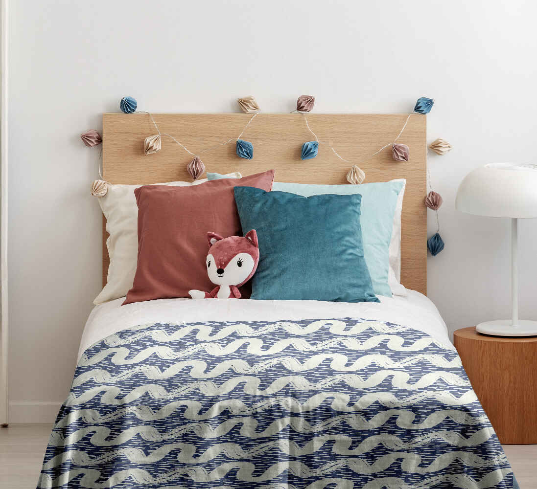Couverture thérapeutique originale - Housse en coton bleu avec vagues blanches