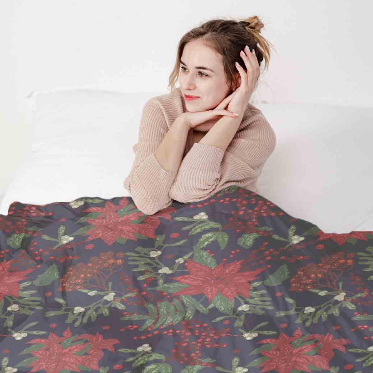 Therapy blankets bedding set with red poinsettia