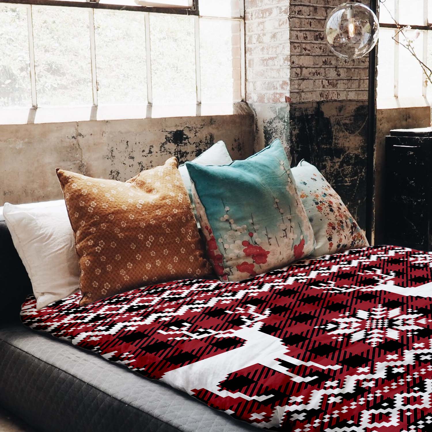 Couverture thérapeutique originale - Housse en coton à carreaux avec renne