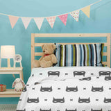 Therapy blanket and bedding set, white with cat mask.