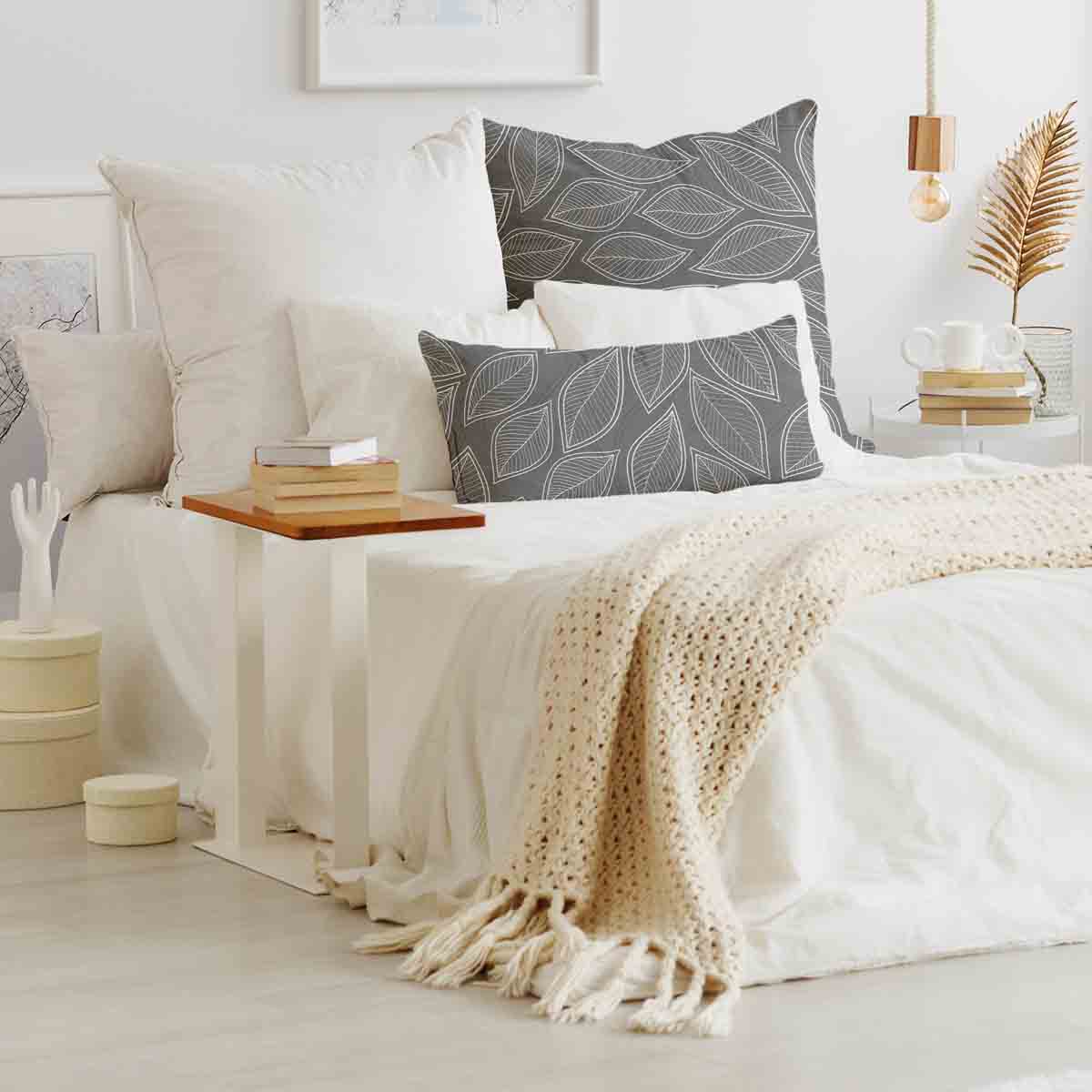 Health pillow gray with white palm leaves