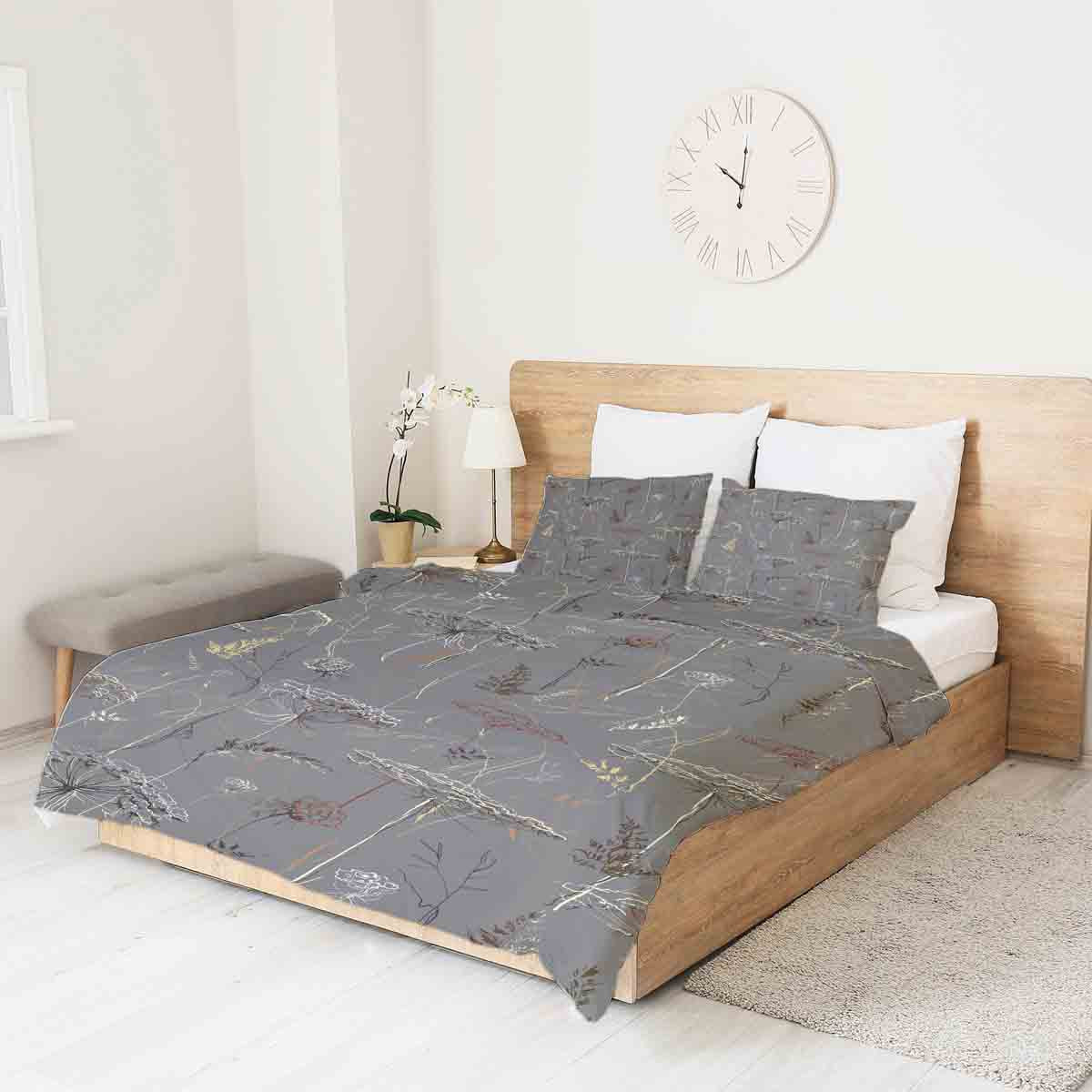 Couverture thérapeutique originale - Housse en coton grise avec plantes dorées