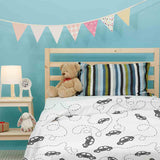 Therapy blanket and bedding set with black cars.