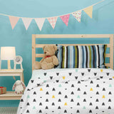 Therapy blanket and bedding set with small fir trees.