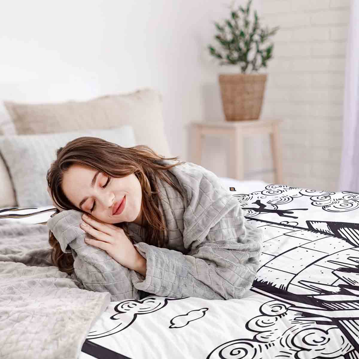 Ensemble de literie avec couverture thérapeutique blanc avec tour