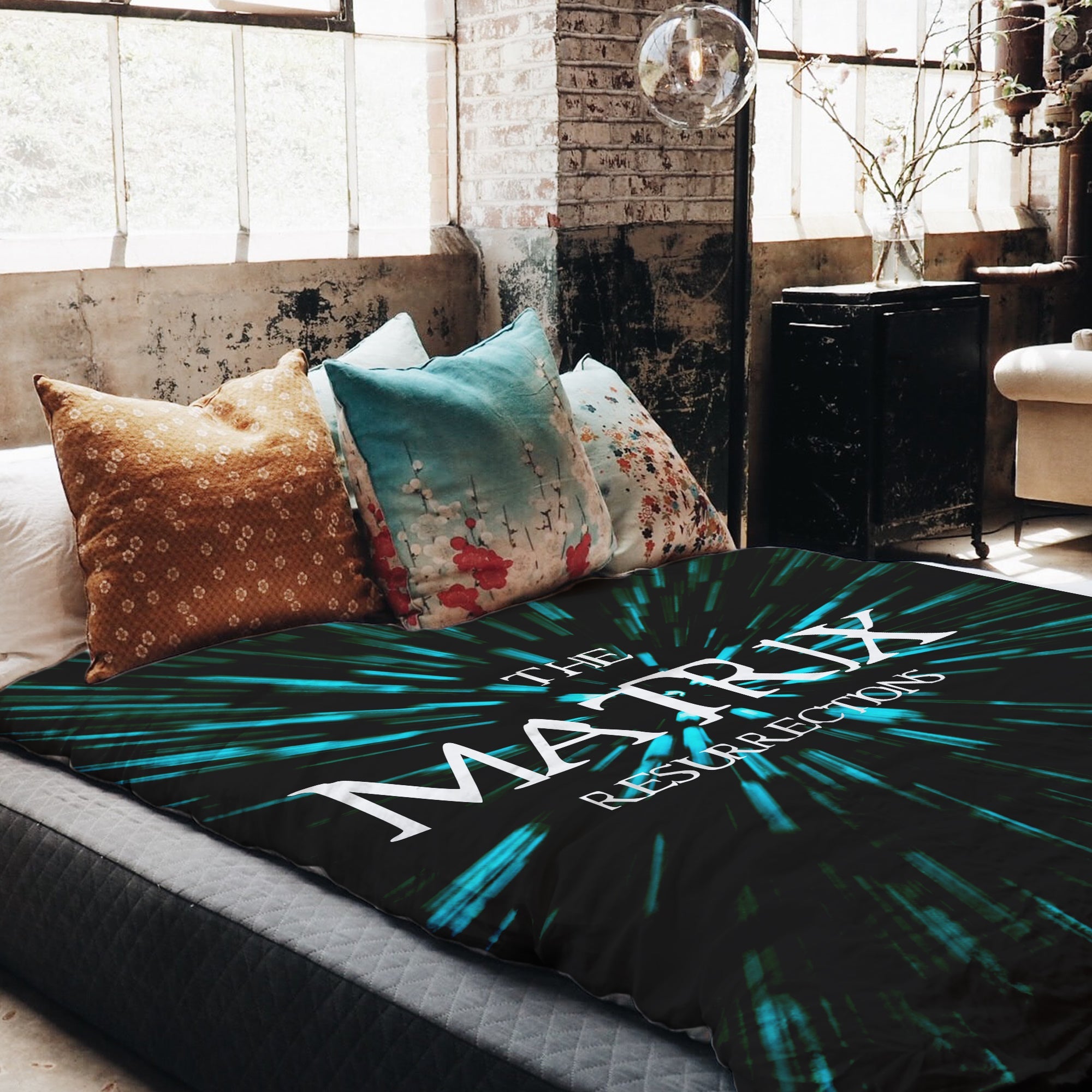Ensemble de literie avec couverture thérapeutique et inscription The Matrix