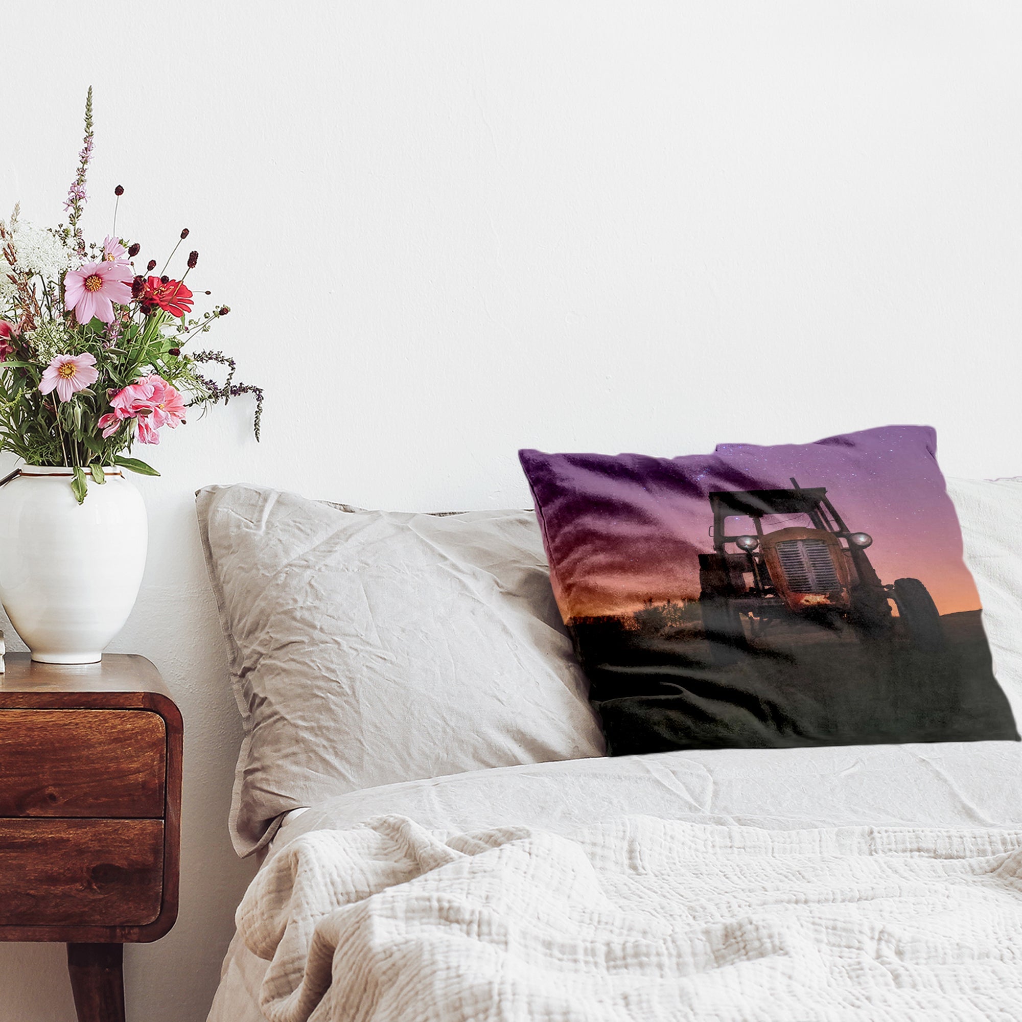 Coussin de santé violet avec tracteur
