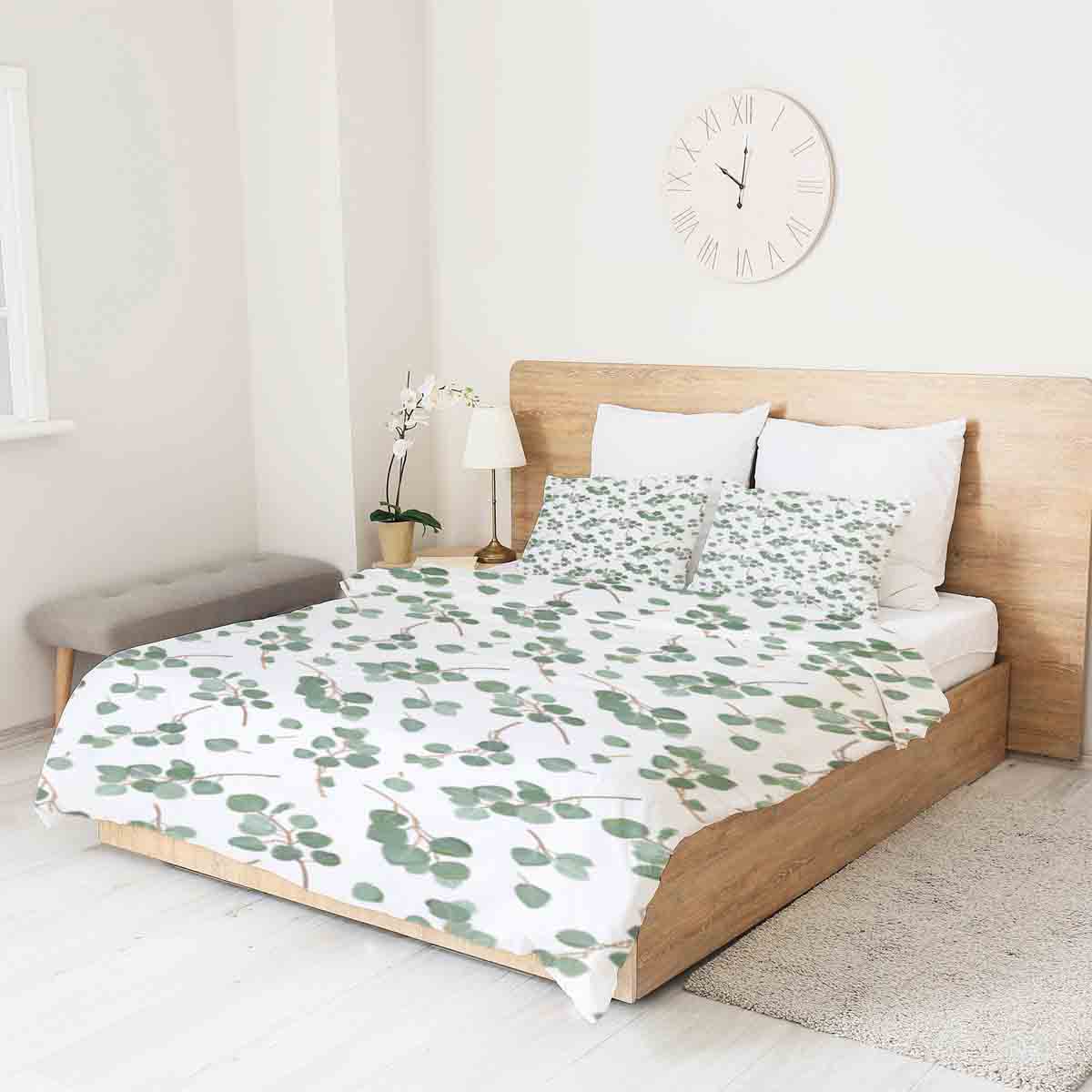 Couverture thérapeutique originale - Housse en coton blanc avec branches d'eucalyptus