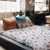Therapy blanket bedding set, white with "Love" lettering.