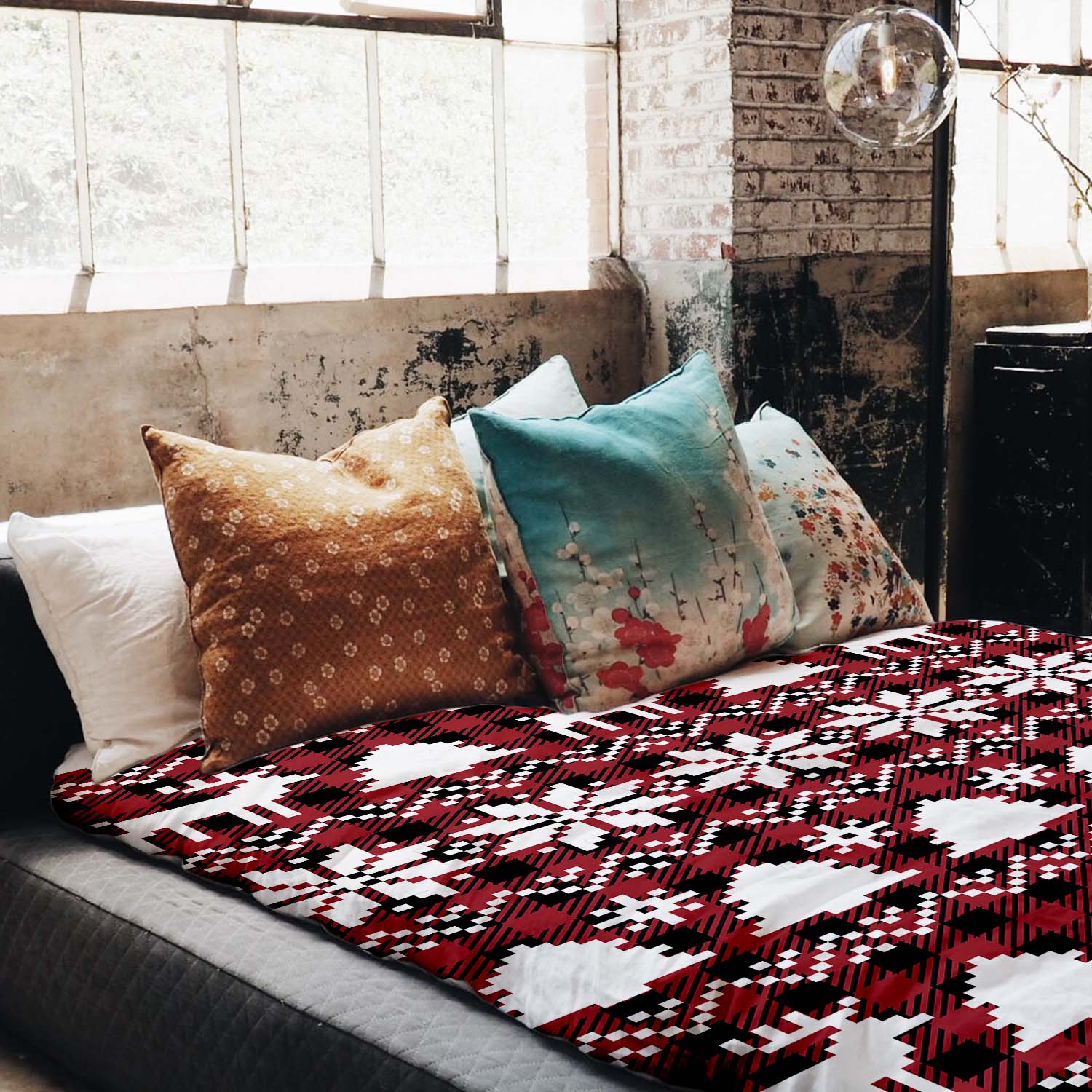 Couverture thérapeutique originale - Housse en coton à carreaux avec motifs de Noël