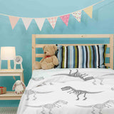 Therapy blanket bedding set, white with dinosaur skeleton.