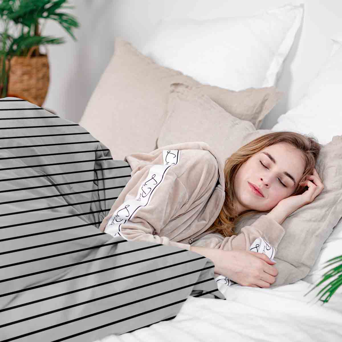 Couette de thérapie Ensemble de literie blanc avec rayures noires