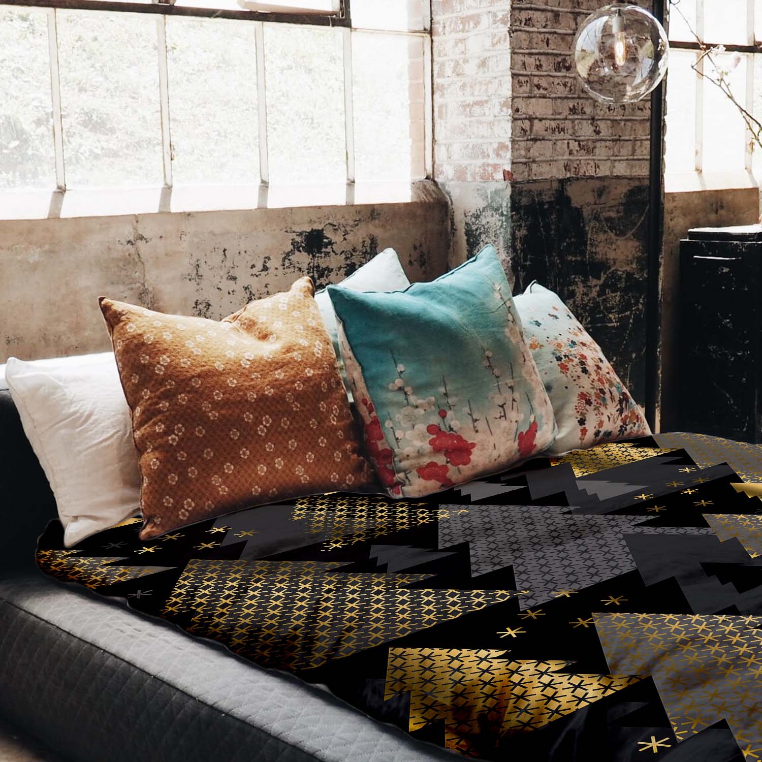 Therapy blankets bedding set with golden fir trees