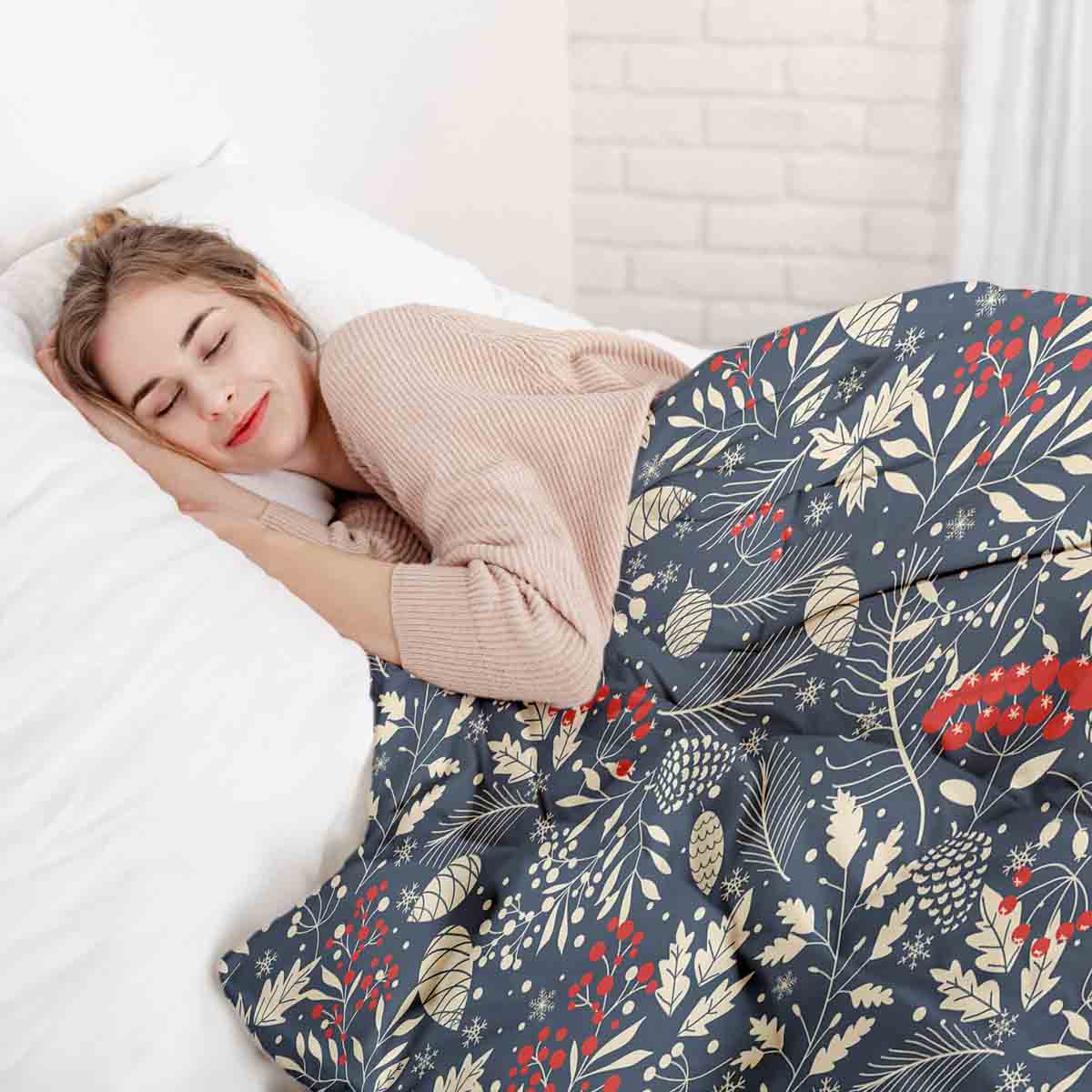 Couverture thérapeutique originale - Housse en coton feuilles de Noël