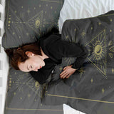 Therapy blanket bedding set, black, sun and cosmos.