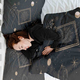 Therapy blanket and bedding set, black with sun, moon and stars.