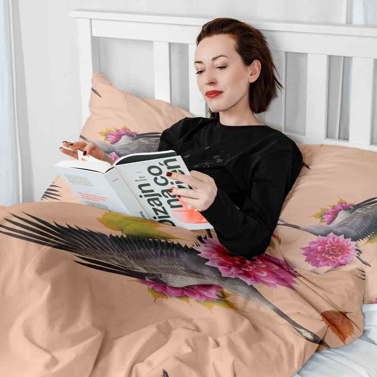 Therapy blankets bedding set orange with crane