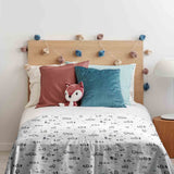 Therapy blanket and bedding set, white with dots and trees.