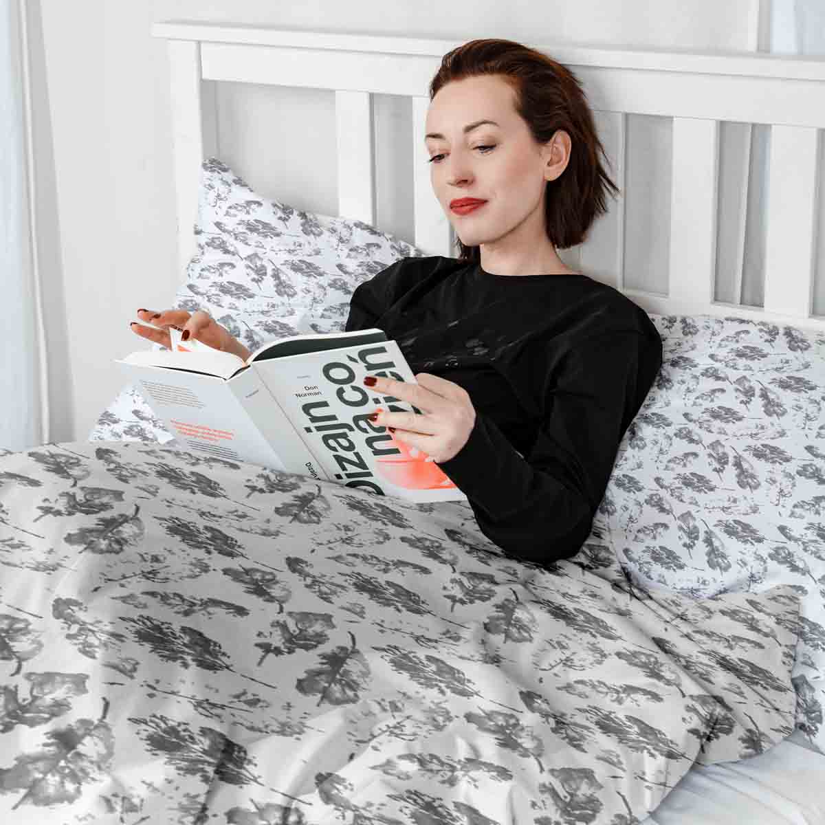 Original therapy blanket - cotton cover white with gray leaves