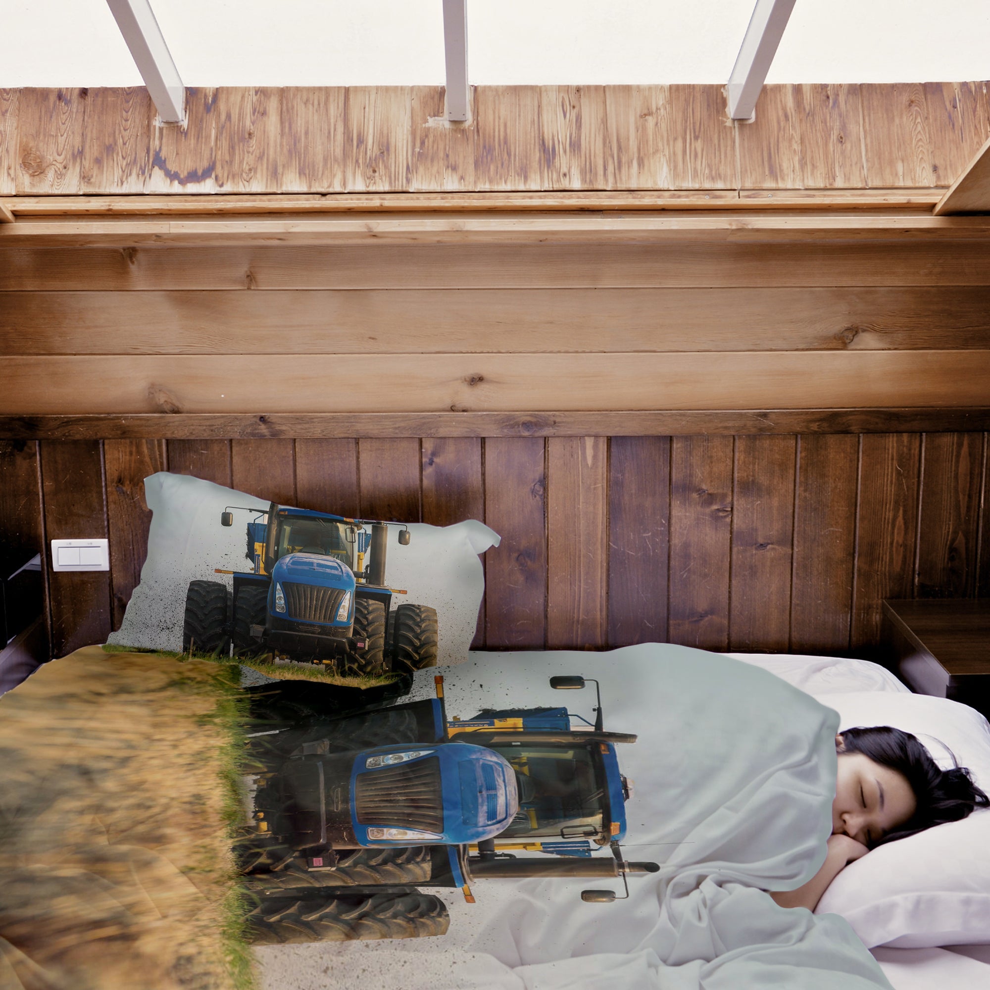 Therapy blankets bedding set tractor in blue