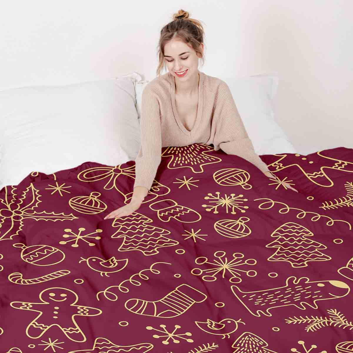 Couverture thérapeutique originale - Housse en coton rouge avec motifs de Noël amusants