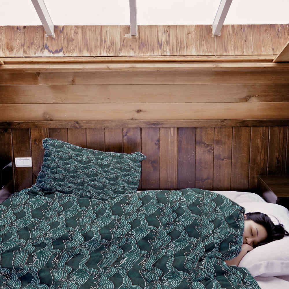 Couverture thérapeutique originale - Housse en coton vagues turquoise-vert