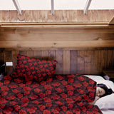 Therapy blanket and bedding set, black with red roses.