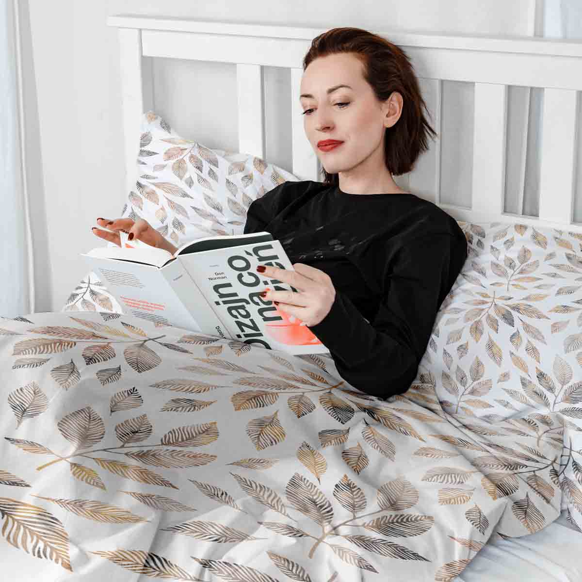 Therapy blankets bedding set white with light brown branches