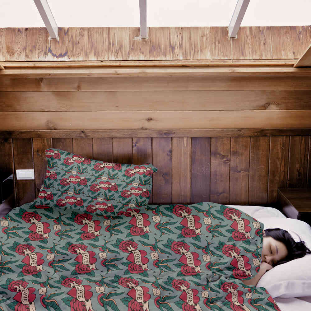 Ensemble de linge de lit avec couverture thérapeutique Love Tattoo