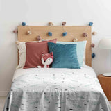 Therapy blanket bedding set, white with feathers and dots.